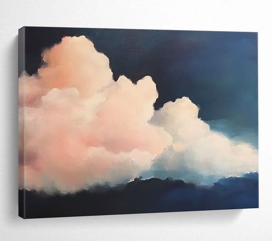 “Pink Clouds at Night” - Pinks, Blues, Dark Background, Fluffy Clouds Against Night Sky - Realist Oil Painting HB1710