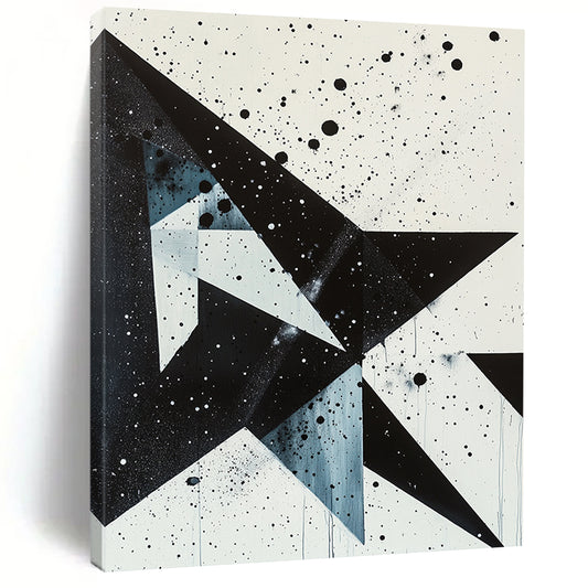 Black, White, Blue with Splattered Shapes "Dynamic Contrast" Abstract Painting On Canvas HB004