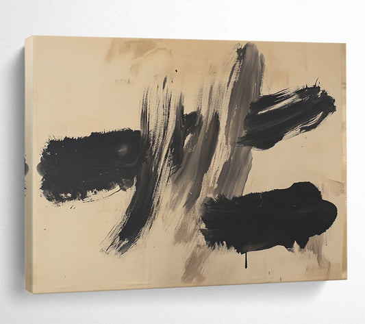 “Subtle Black - Beige Marks” - Black, Gray, Beige, Minimalist Brushstrokes - Ink Painting HB1629