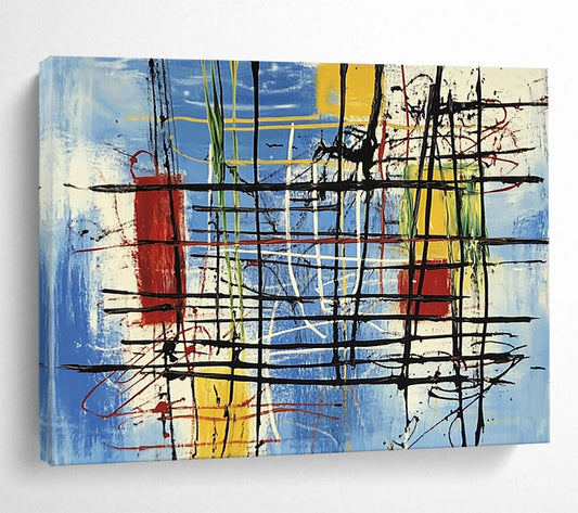“Colorful Abstract Grid” - Blue, yellow, red, green, Abstract Expressionist Painting HB0641
