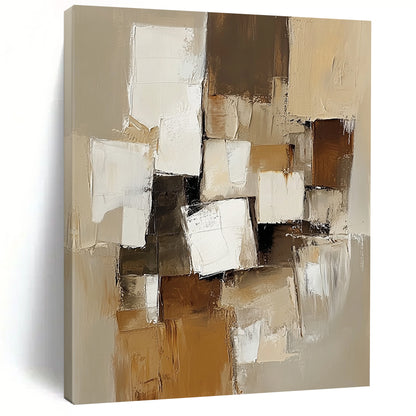 Large contemporary hand-painted abstract artwork featuring beige and white blocks with thick brush strokes in muted earthy tones for a calming and elegant ambiance DLZ0975