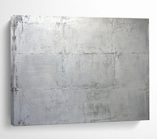 “Minimalist Silver Grid” - Subtle grays, textured grid, Minimalist Textural Painting On Canvas HB0575