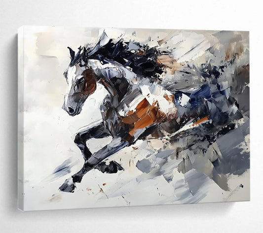 “Dynamic Horse Abstract” - Gray, Brown, Abstract Horse Oil Painting On Canvas HB0720