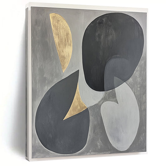 Gray, Black, Gold and Silver Geometric Abstraction "Energetic Geometry" Painting On Canvas HB399