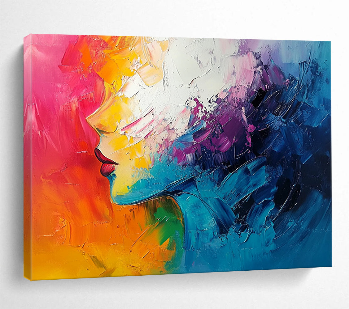 “Colorful Textured Woman’s Profile” - Colorful Palette, Textured Woman’s Face Painting On Canvas HB0858