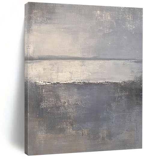 Large contemporary hand-painted abstract art featuring soft gray and white hues with tranquil sea elements creating a serene and calming atmosphere. DLZ0281