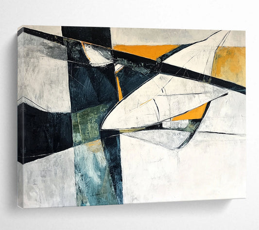 Black, White, Orange, and Teal Abstract - “Dynamic Angles” Painting On Canvas HB1453