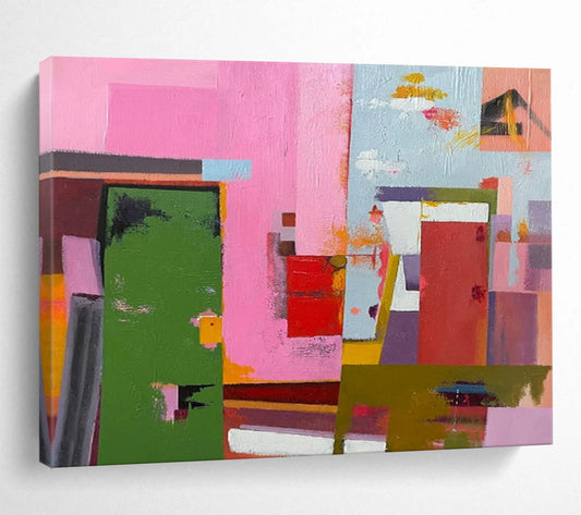 Pink - Green Color Block Abstract - Cheerful Bedroom Accent DLZ013