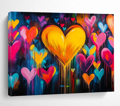 “Dripping Hearts of Love” - Multicolor, Hearts, Dripping Paint Painting On Canvas HB0744