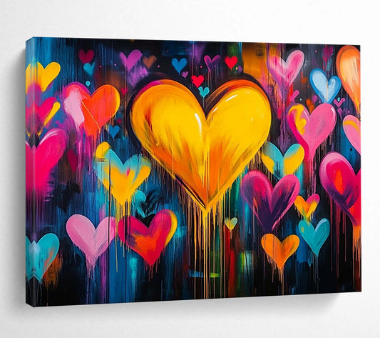 “Dripping Hearts of Love” - Multicolor, Hearts, Dripping Paint Painting On Canvas HB0744