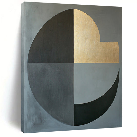 Gray, Green, Brown, Gold and White Geometric Abstraction "Vibrant Geometry" Painting On Canvas HB386
