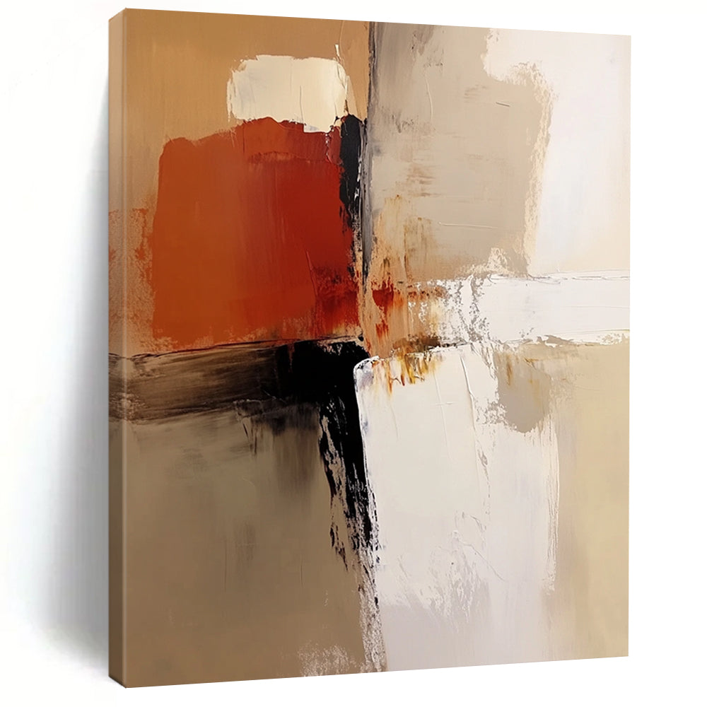Contemporary abstract painting features a neutral color palette with beige, white, brown, and soft brush strokes for a warm artistic expression. DLZ0532