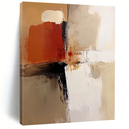 Contemporary abstract painting features a neutral color palette with beige, white, brown, and soft brush strokes for a warm artistic expression. DLZ0532
