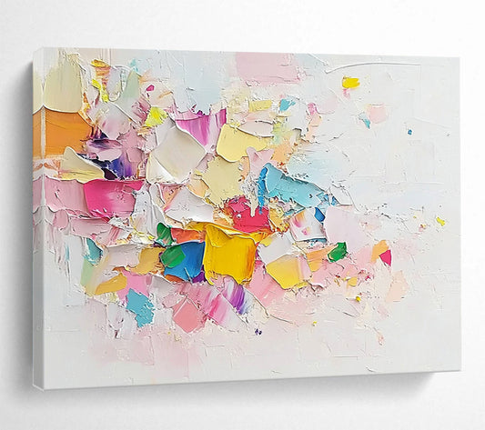 “Colorful Textured Abstract Collage” - Pink, yellow, blue, green, purple; Textured abstract collage; Mixed Media Painting On Canvas HB1223