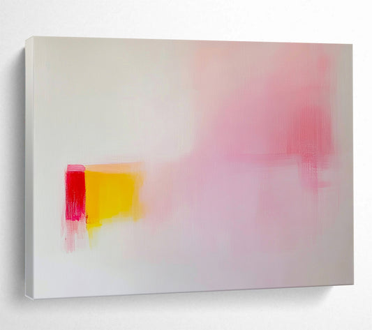 “Soft Color Block Abstraction” - Pink, yellow, red blocks, white background, Minimalist Color Field Painting On Canvas HB0605