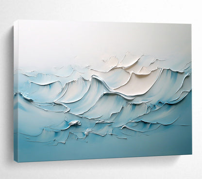 “Soft Wave Relief” - Blue, White, Textured Ocean Waves Painting On Canvas HB0730