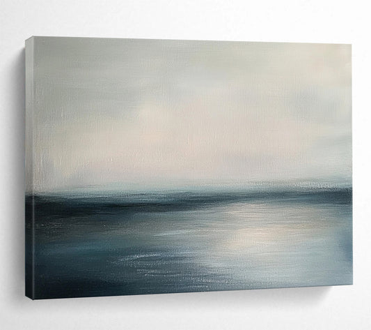 “Minimalist Sea Horizon” - Gray, Blue, White - Minimalist Sea - Acrylic Painting HB1303