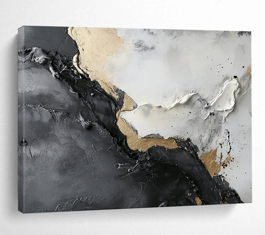 Textured Gray, Black, and Gold Abstract - Luxe Impasto Painting On Canvas HB0494