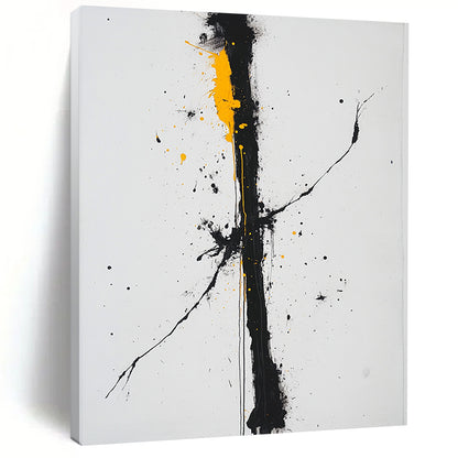 Black, White, Gray, Yellow, Bold Vertical Drip "Sunlit Chaos" Abstract Expressionist Painting On Canvas HB068