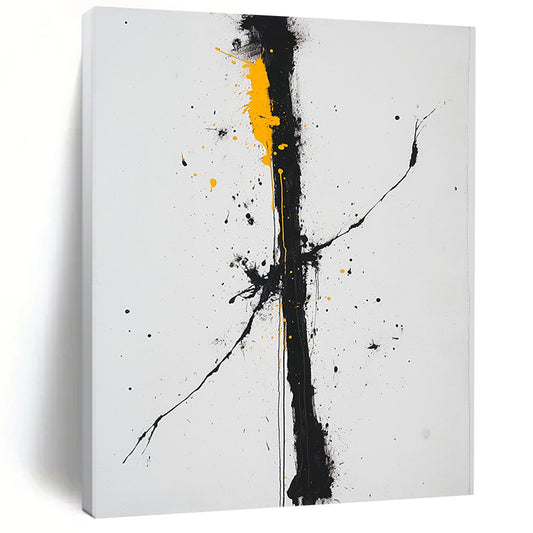 Black, White, Gray, Yellow, Bold Vertical Drip "Sunlit Chaos" Abstract Expressionist Painting On Canvas HB068
