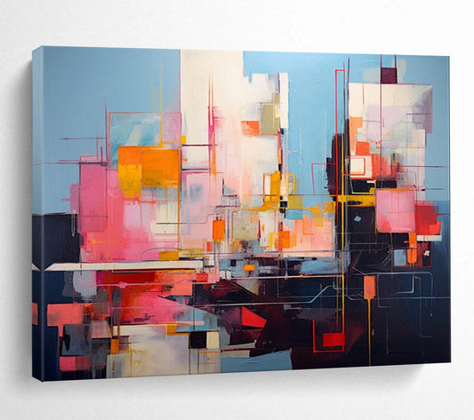 Vibrant Geometric Abstract - Bold Modern Living Room Art DLZ020