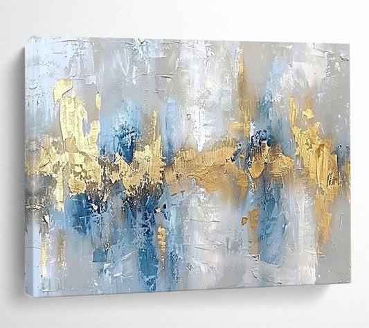 Blue & Gold Abstract Serenity - Calming Bedroom Retreat DLZ046