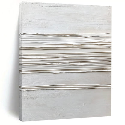 Contemporary abstract artwork featuring a white background with textured cream lines, celebrating minimalist style and dynamic brushstrokes in thick impasto. DLZ1738