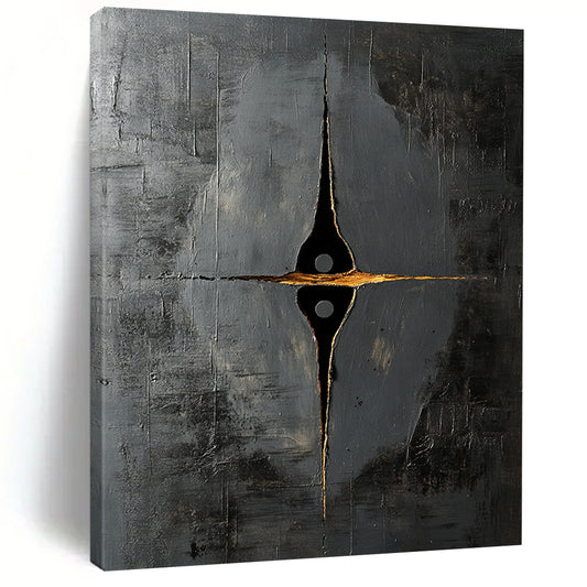 Black, Gray and Gold Geometric Cross "Mystic Compass" Painting On Canvas HB361