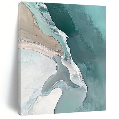 Contemporary abstract art captures an aerial view of Great Sumatra Beach in fluid pastel colors promoting tranquility and minimalist beauty. DLZ0844