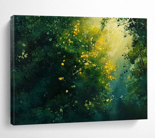 “Sunlight Through Forest” - Greens, Yellows, Golds, Forest Scene - Impressionist Oil Painting HB1575