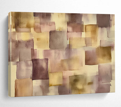 “Muted Geometric Squares” - Purple, Beige, Geometric, Abstract Painting On Canvas HB0764