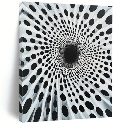 Black Dots on White Radial Pattern - “Spiral Particle Vortex” Painting On Canvas HB189