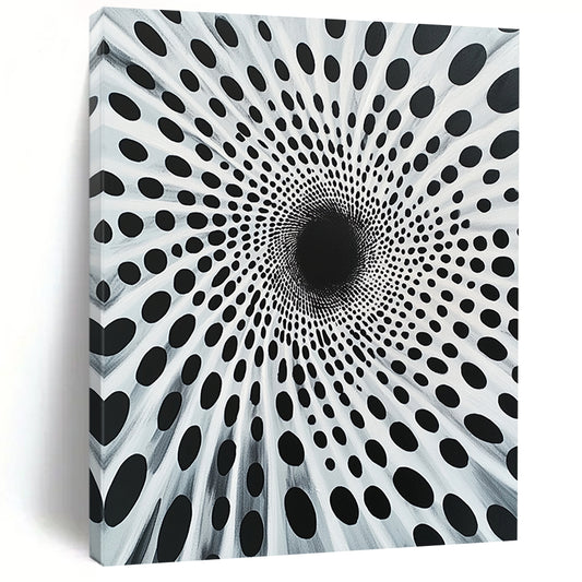 Black Dots on White Radial Pattern - “Spiral Particle Vortex” Painting On Canvas HB189