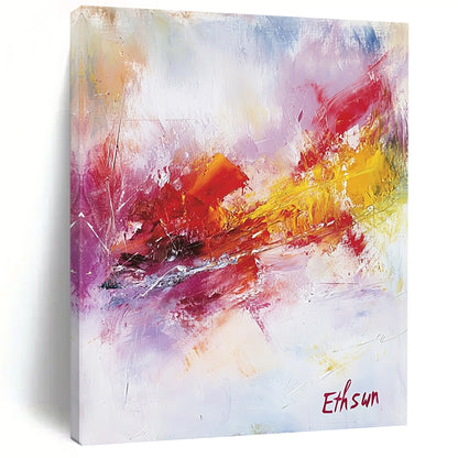 Contemporary abstract artwork featuring the word Ethsun in elegant calligraphy with warm colors and soft brushstrokes creating a serene atmosphere. DLZ1067