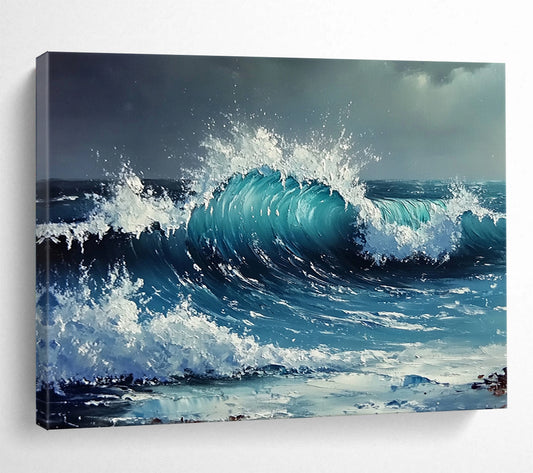 “Crashing Blue Wave” - Vivid blue wave, white foam, Dynamic Seascape Painting On Canvas HB0584