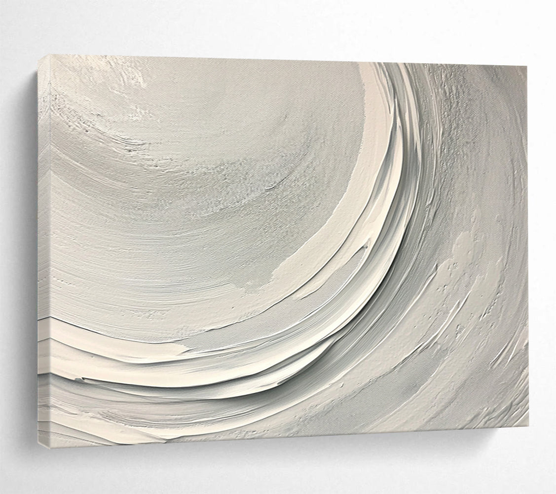 “Smooth White Circular Textured Strokes” - Minimalist Abstract Painting On Canvas HB0511