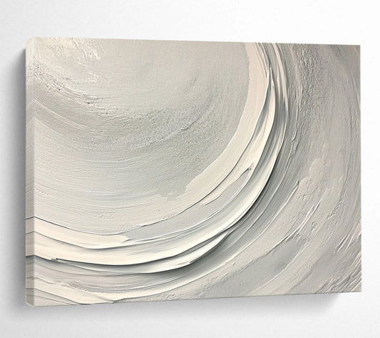 “Smooth White Circular Textured Strokes” - Minimalist Abstract Painting On Canvas HB0511