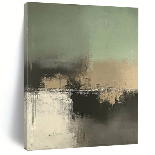 Large contemporary hand-painted abstract artwork featuring soft sage green, beige, and gray tones for a serene and sophisticated aesthetic. DLZ0442