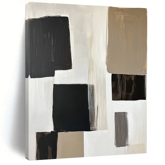 Contemporary abstract artwork featuring large white blocks and stylish black squares, minimalist design with neutral tones for an elegant touch. DLZ0547