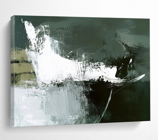 “Dark Green Abstract Strokes” - Green, White, Black with Bold Strokes - Abstract Acrylic Painting HB1349