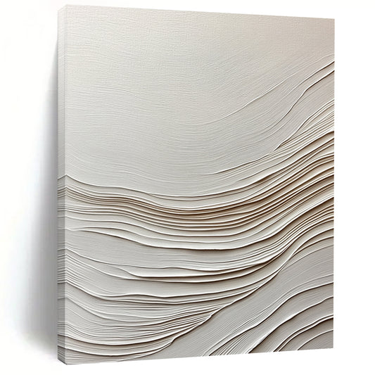 Contemporary hand-painted abstract artwork features smooth white paper with gentle wave-like lines, creating a serene and elegant visual experience. DLZ1233