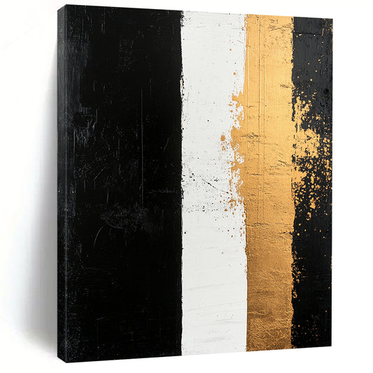 Black, White, Gold, Vertical Stripes "Timeless Contrast" Abstract Painting On Canvas HB038