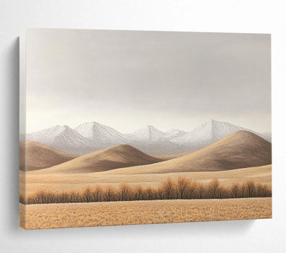 “Minimalist Mountain Landscape” - Brown, White, Gray, Simplified Nature Scene - Oil Painting HB1652