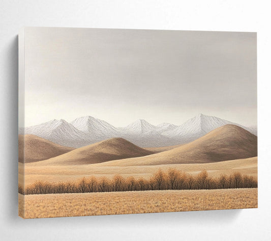“Minimalist Mountain Landscape” - Brown, White, Gray, Simplified Nature Scene - Oil Painting HB1652