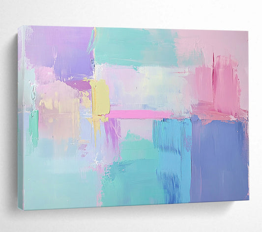 “Pastel Abstract Color Blocks” - Purple, pink, blue, green, yellow; Pastel abstract color blocks; Acrylic Painting On Canvas HB1279