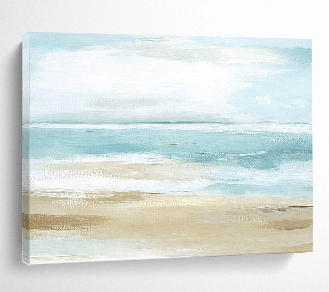 “Soft Beach Abstraction” - Light Blue, Beige, White, Hazy Coastal Scene - Abstract Oil Painting HB1769