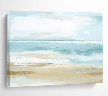“Soft Beach Abstraction” - Light Blue, Beige, White, Hazy Coastal Scene - Abstract Oil Painting HB1769