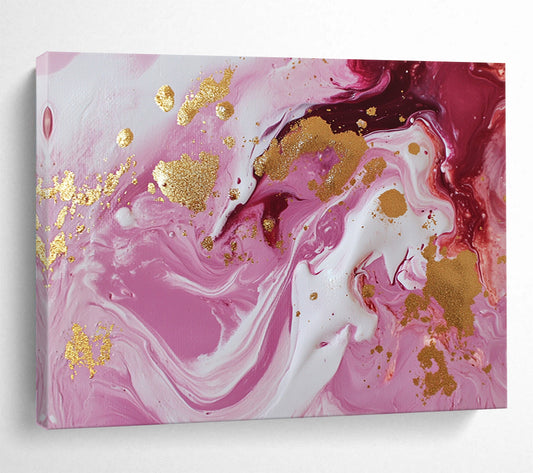 “Pink and Gold Swirl” - Pink, White, Gold, Fluid Swirling Patterns - Acrylic Pour Painting HB1728