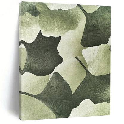 Contemporary hand-painted abstract art featuring textured ginkgo leaves in a soft green background adds depth and elegance to your outfit. DLZ1202