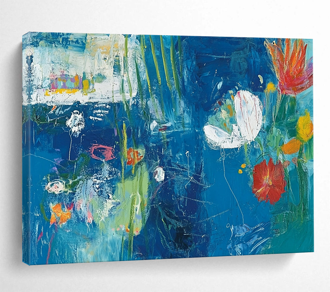 “Blue Floral Abstract” - Blue, Colorful Flowers, Abstract Garden HB1128